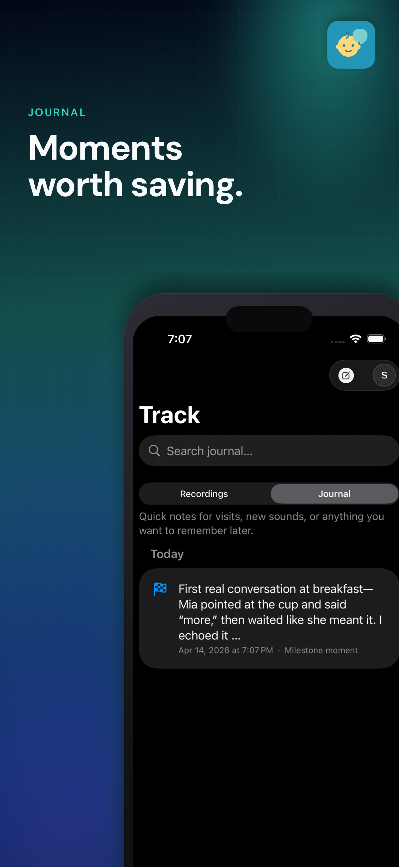 Baby Talk screenshot showing progress tracking