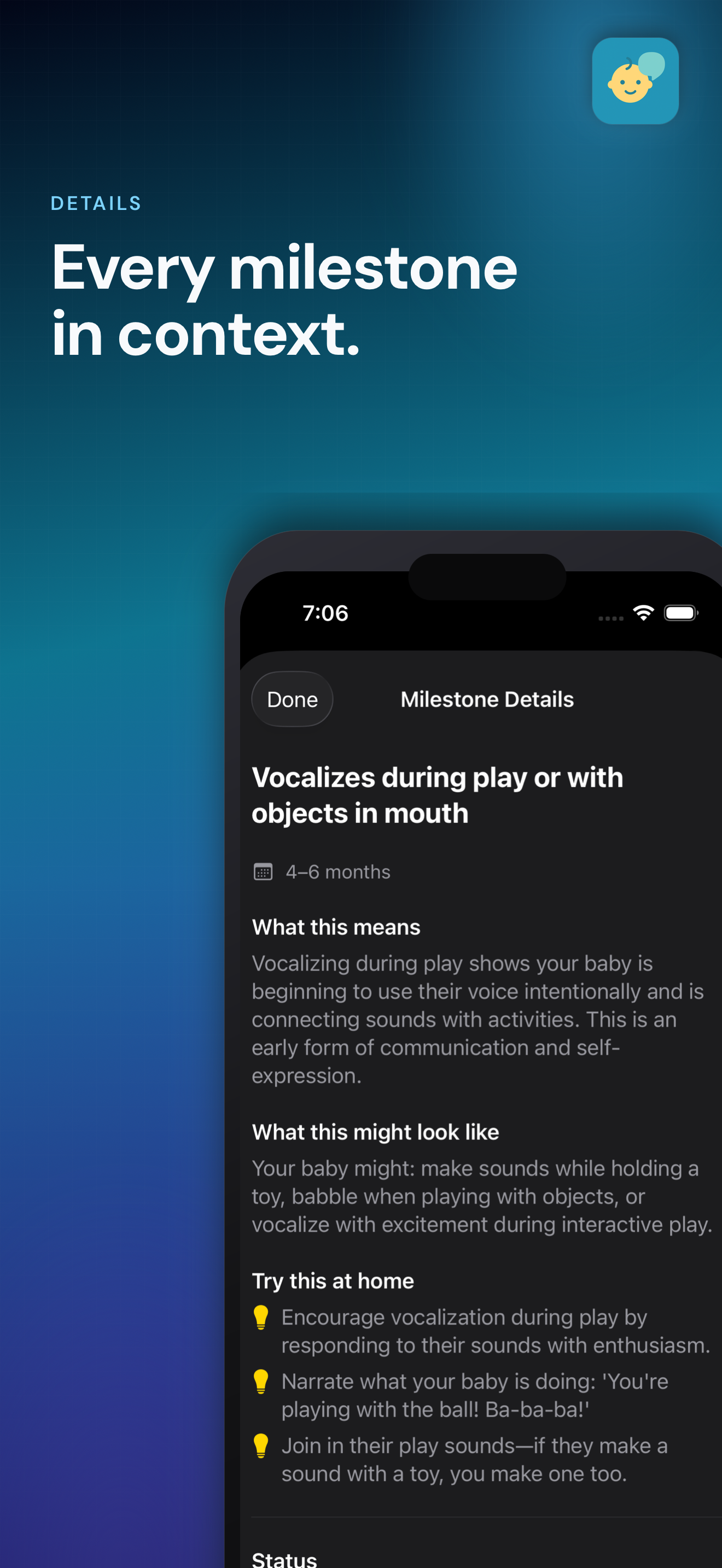 Baby Talk screenshot showing guided insights