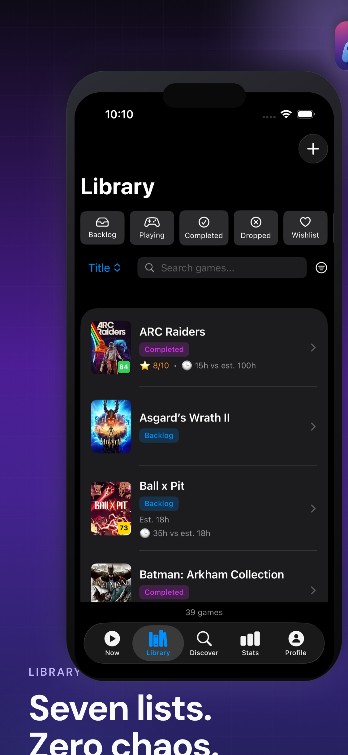 GameTime screenshot showing library management
