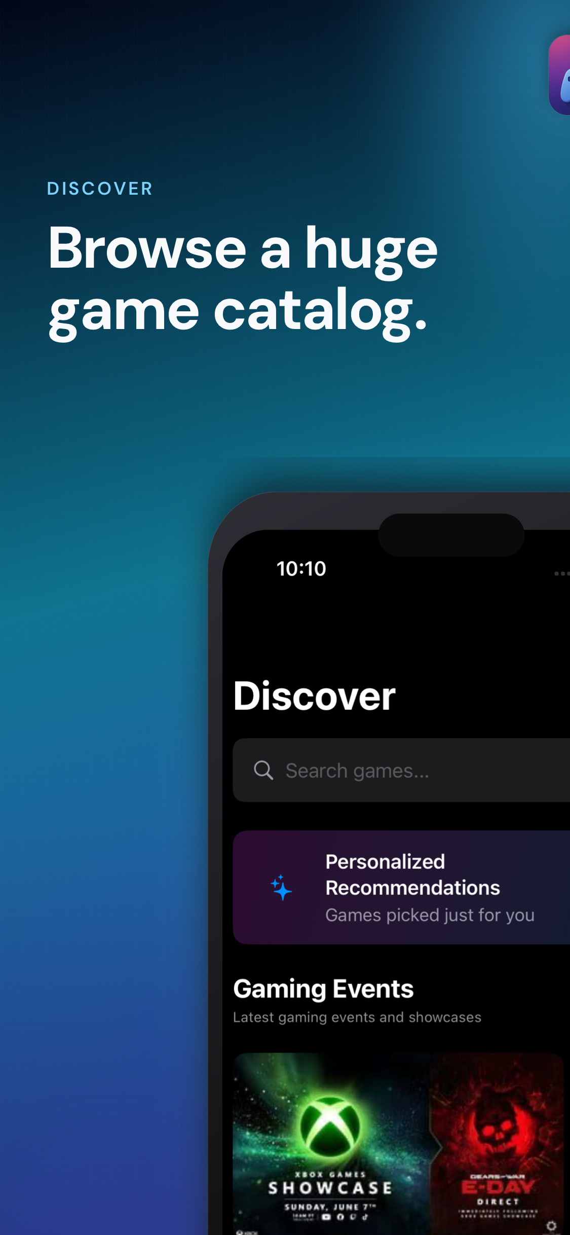 GameTime screenshot showing discovery tab